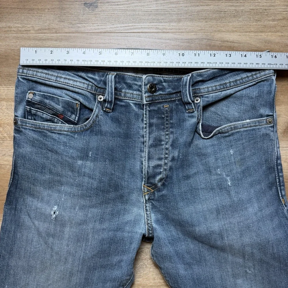Diesel Buster Jeans Men 30x30 Blue Slim Tapered Stretch Medium Wash Splattered